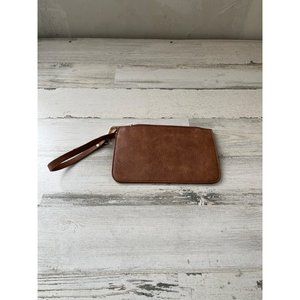 Tan with gold zippered clutch bag and handle
